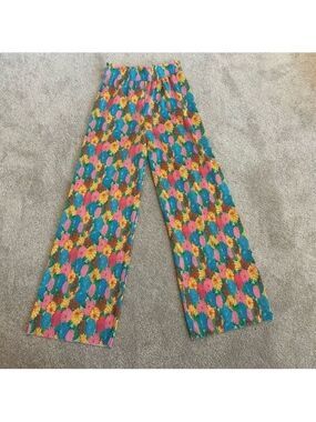 Zara multicoloured floral flower accordion pleated wide leg high waisted pants S